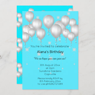 CONVITES ANIVERSÁRIO AZUL BRIGHT MODERN BALLOON BRIGHT