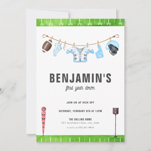 Convites Aniversário Azul De Futebol No Primeiro Ano Em 11  (Frente)