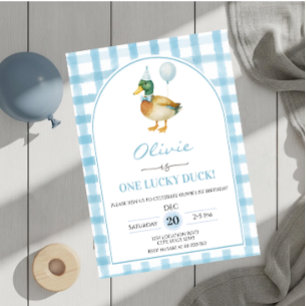 Convites Aniversário Azul de um Pato Sortudo