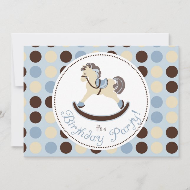 Convites Aniversário azul do cavalo de balanço (Frente)