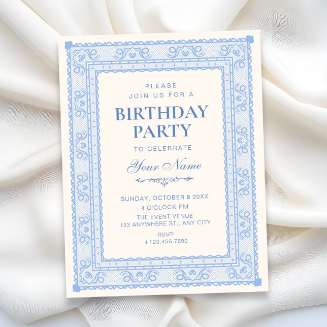Convites Aniversário azul elegante (Criador carregado)