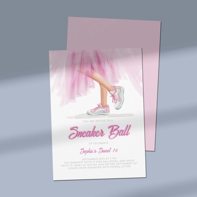 Convites Aniversário Ball Ballerina Princess Sweet 16 (birthday sneaker ball invitation sweet 16 princess ballerina dress pink tulle white elegant feminine)