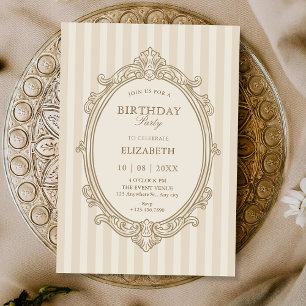 Convites Aniversário bege suave elegante vintage