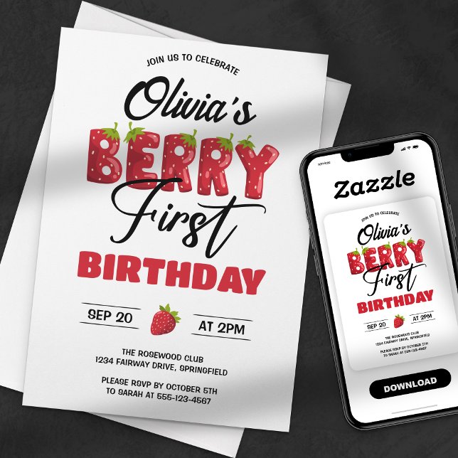 Convites Aniversário Berry Primeiro Morango (Criador carregado)