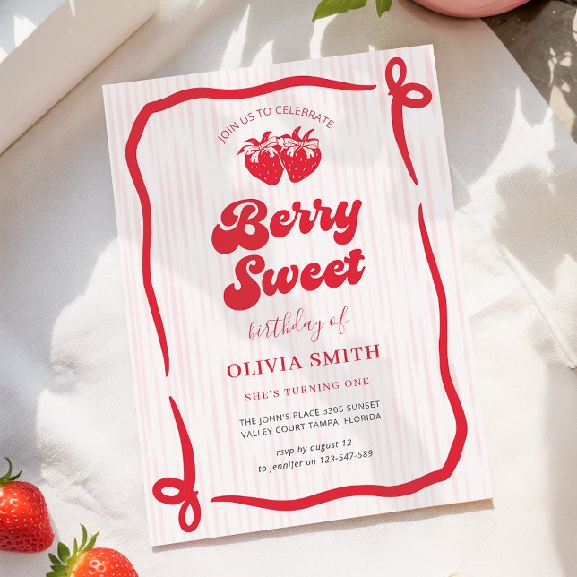Convites Aniversário Berry Sweet com Laço Rosa Coquette Mor (Criador carregado)