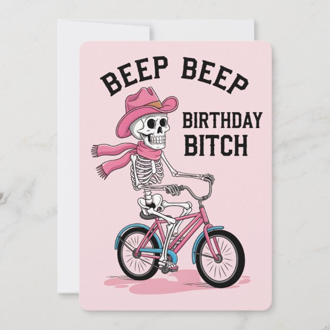 Convites Aniversário Bip Bip Engraçado Esqueleto Rosa Bicic (Frente)