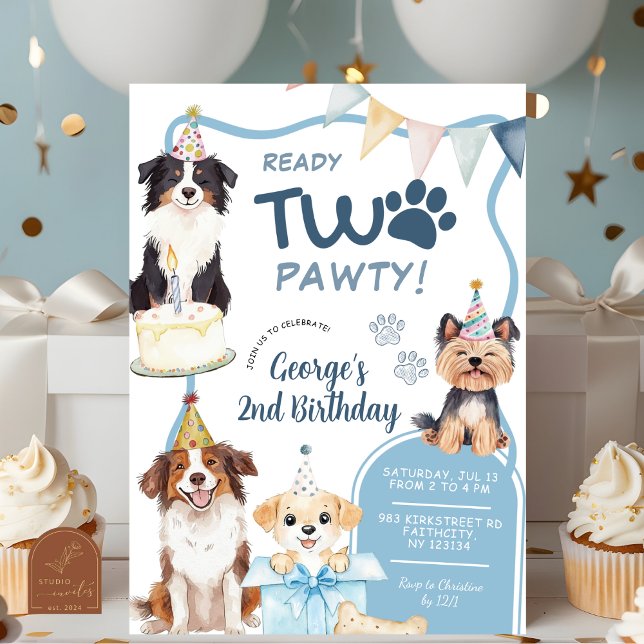 Convites Aniversário Blue Dog Ready Two Pawty (Criador carregado)