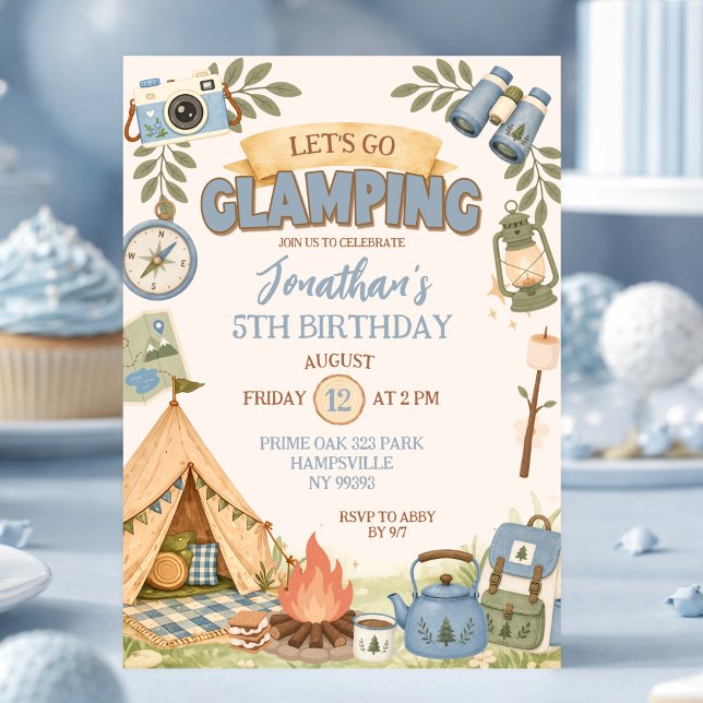 Convites Aniversário Blue Let's Go Glamping (Criador carregado)