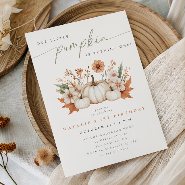 Convites Aniversário Boho Little Pumpkin Outono (Criador carregado)