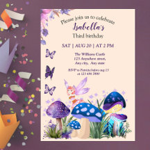 Aniversário Borboleta Cogumelo Roxo Fada Meninas