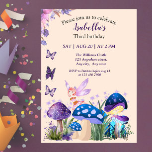 Convites Aniversário Borboleta Cogumelo Roxo Fada Meninas