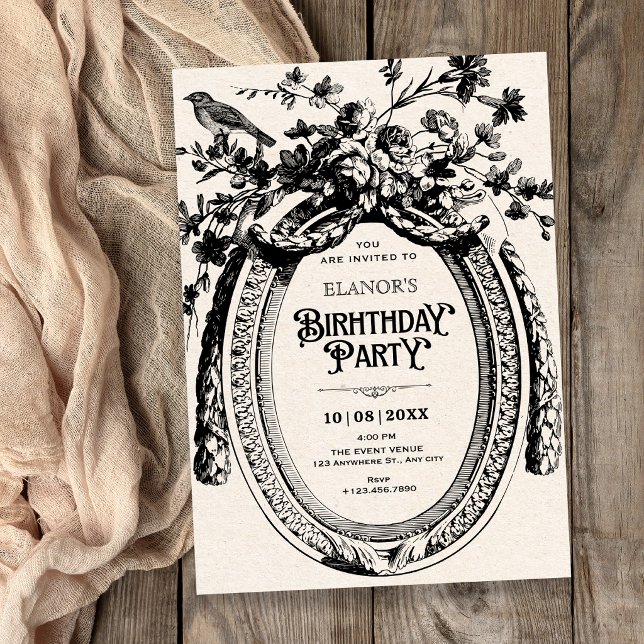 Convites Aniversário botânico artístico rústico vintage (Criador carregado)