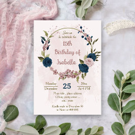 Convites aniversário botânico das flores azuis-rosa marinho
