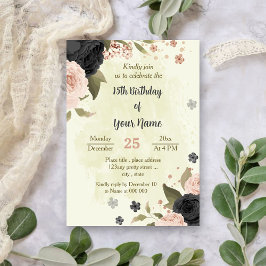 Convites aniversário botânico das flores rosas pretas
