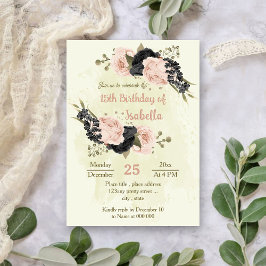 Convites aniversário botânico das flores rosas pretas