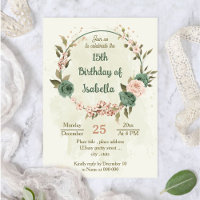 aniversário botânico das flores verdes sage blush