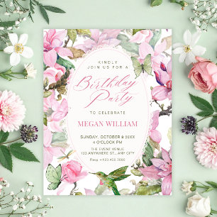 Convites Aniversário botânico floral rosa da natureza