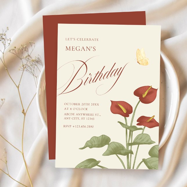 Convites Aniversário botânico vermelho-vivo (Criador carregado)