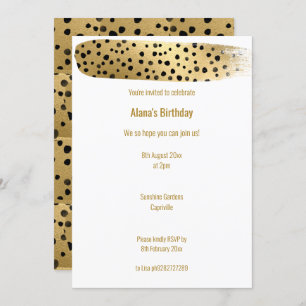 CONVITES ANIVERSÁRIO BRANCO SIMPLES E DOURADO LEOPARD ANIMA
