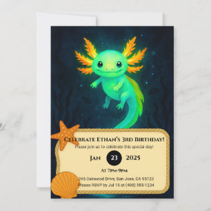Convites Aniversário brilhante do Axolotl em águas profunda
