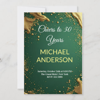 Convites Aniversário Brilho Dourado Verde Esmeralda