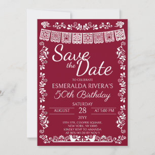 Convites Aniversário Burgundy Cielito Lindo Save the Date