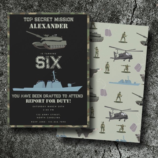 Convites Aniversário Camuflagem Verde Exército Militar Camo (Army Military Camouflage Green Camo Birthday Invitation)
