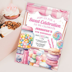Convites Aniversário Celebração Doce Aquarela Candy Land
