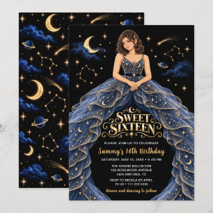 Convites Aniversário Celestial Blue Gold Sweet Sixteen