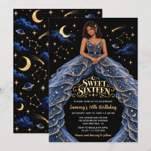 Convites Aniversário Celestial Blue Gold Sweet Sixteen