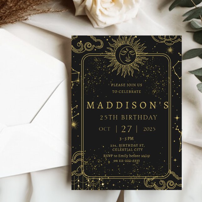 Convites Aniversário Celestial Mystical Starry Night (Celestial Mystical Starry Night Starsign Birthday Invitation)