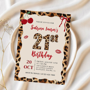 Convites Aniversário Cereja Leopardo Guepardo
