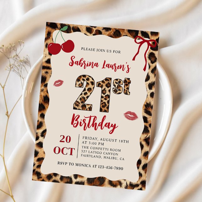 Convites Aniversário Cereja Leopardo Guepardo (Criador carregado)