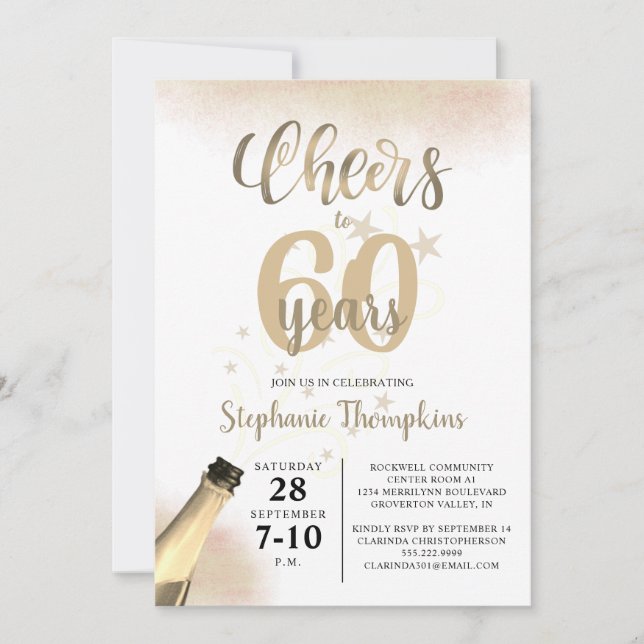 Convites Aniversário CHEERS PARA # ANOS Dourado Script (Frente)