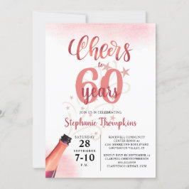 Convites Aniversário CHEERS PARA # ANOS Rosa Dourado Script