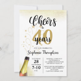Convites Aniversário CHEERS PARA # ANOS Script Dourado Pret