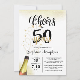 Convites Aniversário CHEERS PARA # ANOS Script Dourado Pret