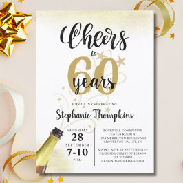 Convites Aniversário CHEERS PARA # ANOS Script Dourado Pret