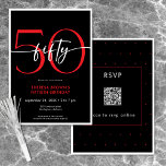 Convites Aniversário Cinquenta Moderno Minimal Vermelho QR<br><div class="desc">Moderno e sofisticado,  este convite de aniversário combina preto e branco clássicos com destaques de vermelho brilhante. Seu design minimalista é simples e divertido para celebrar o aniversário marcante. A parte traseira possui uma área para um código QR para resposta de RSVP. Criado por Simply Farmhouse Press.</div>