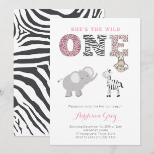 Convites Aniversário cinzento cor-de-rosa do safari de