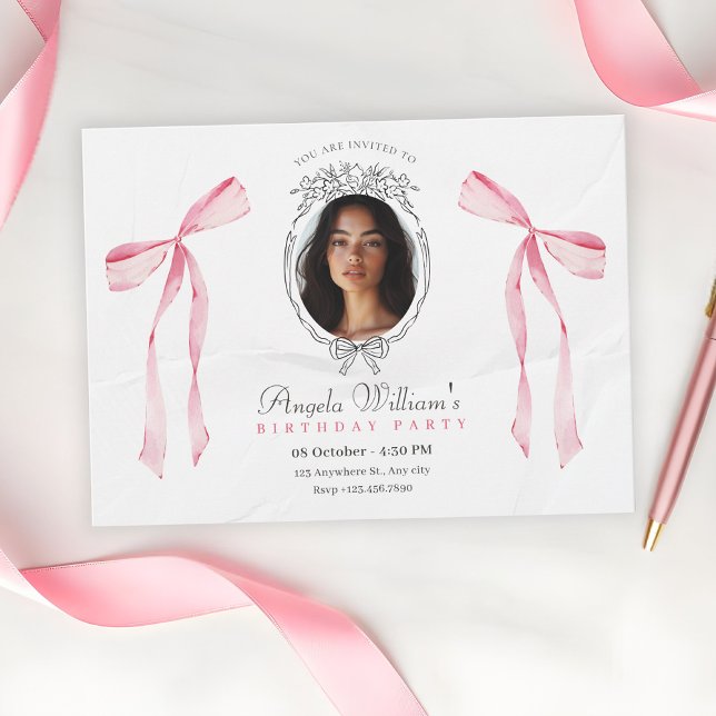 Convites Aniversário clássico de arco rosa elegante (Criador carregado)