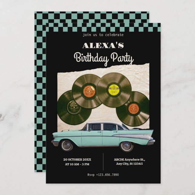 Convites Aniversário clássico do carro retrógrado (Frente/Verso)