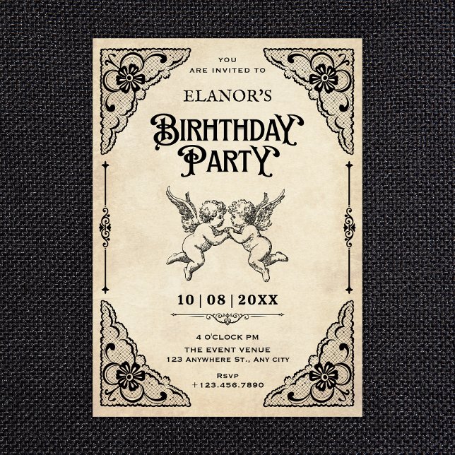 Convites Aniversário clássico vintage (Criador carregado)