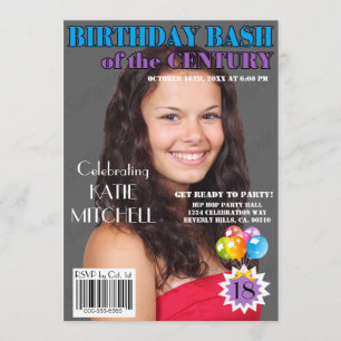 Convites Aniversário Cobrir Da Revista Azul Roxo Qualquer 