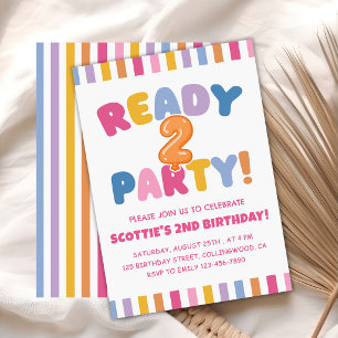 Convites Aniversário Colorido de 2 Anos Pronto Para a Festa