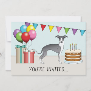 Convites Aniversário Colorido De Greyhound Italiano Azul E