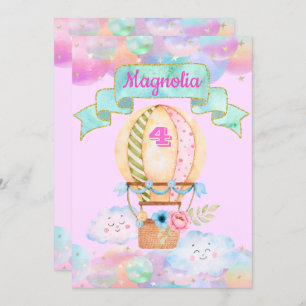 Convites Aniversário Colorido do Rainbow Unicorn Hot Air Ba