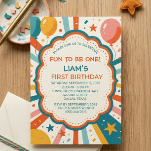 Convites Aniversário Colorido e Divertido de 1 Ano para Men