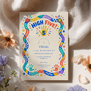 Convites Aniversário Colorido Ondulado de Cinco Anos