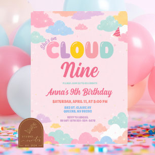 Convites Aniversário Colorido Pastel Ela Está no Nono Céu